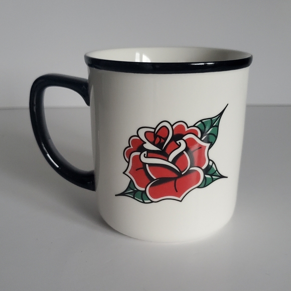 TRUE LOVE Tattoo Mug Black & White & Red Cupid Sweethearts Roses Coffee Date - Picture 5 of 8